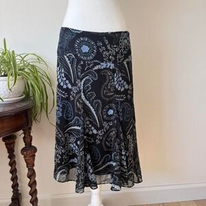 vintage reitmans flowy midi skirt paisley blue and black fairycore boho